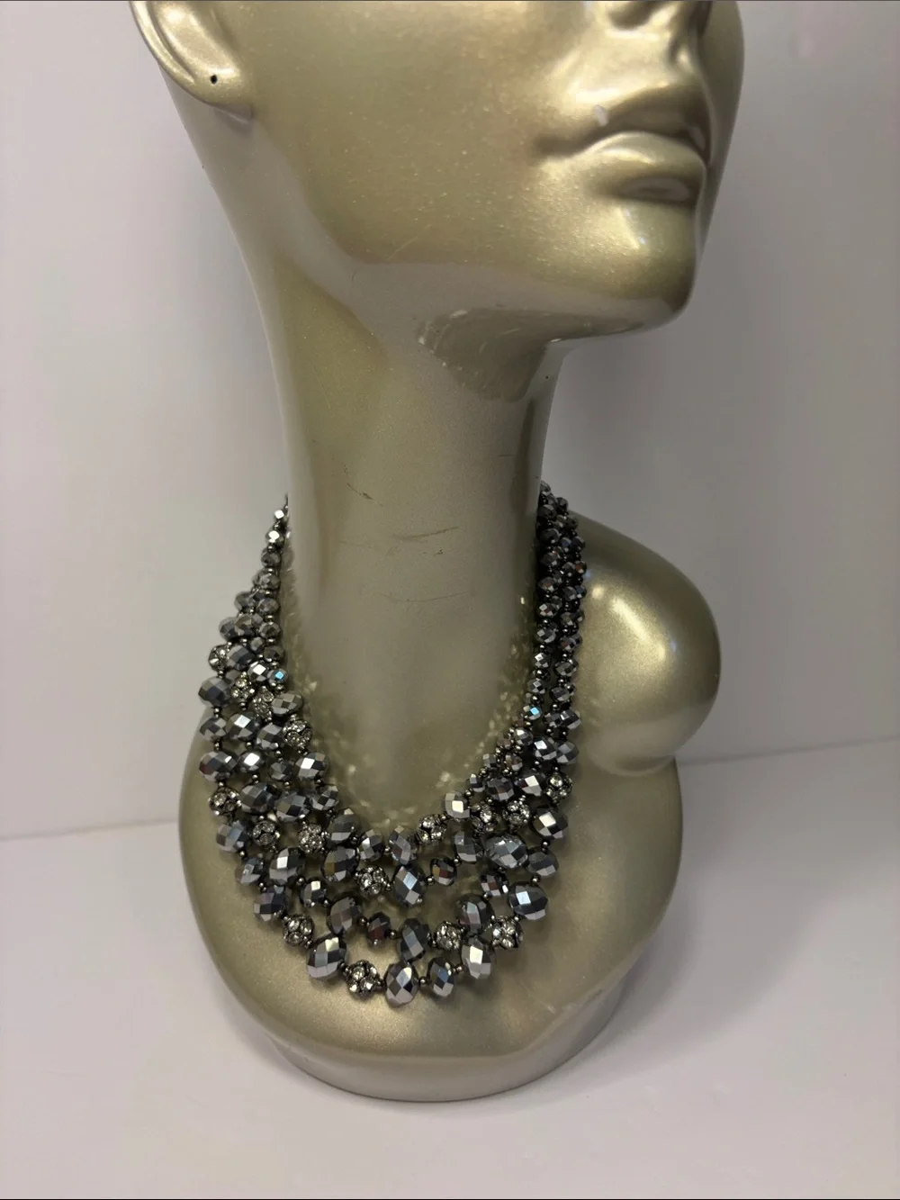 Dazzling Multi-Strand Faux Hematite Crystal Statement Necklace Sparkle X 100!